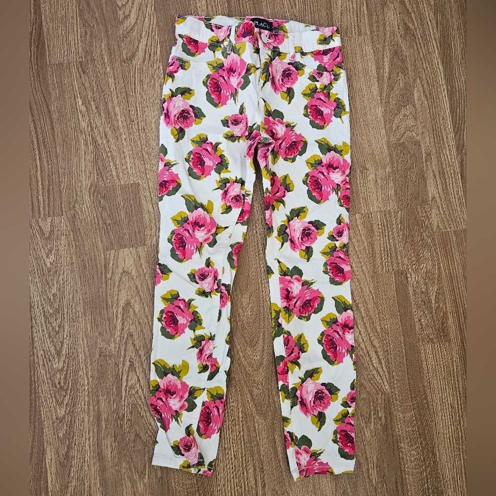 Girl's Floral Pink and White Pants Size 10